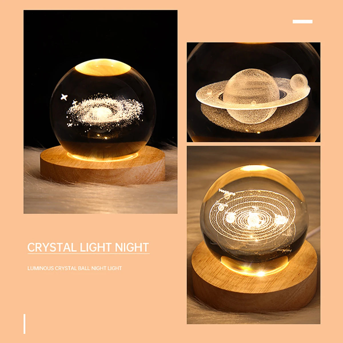 3D Crystal Ball LED Night Light Glowing Planetary Galaxy Lamp for Home Bedrom Desk Creative Decor Gift Planet Moon Bedside Lamp