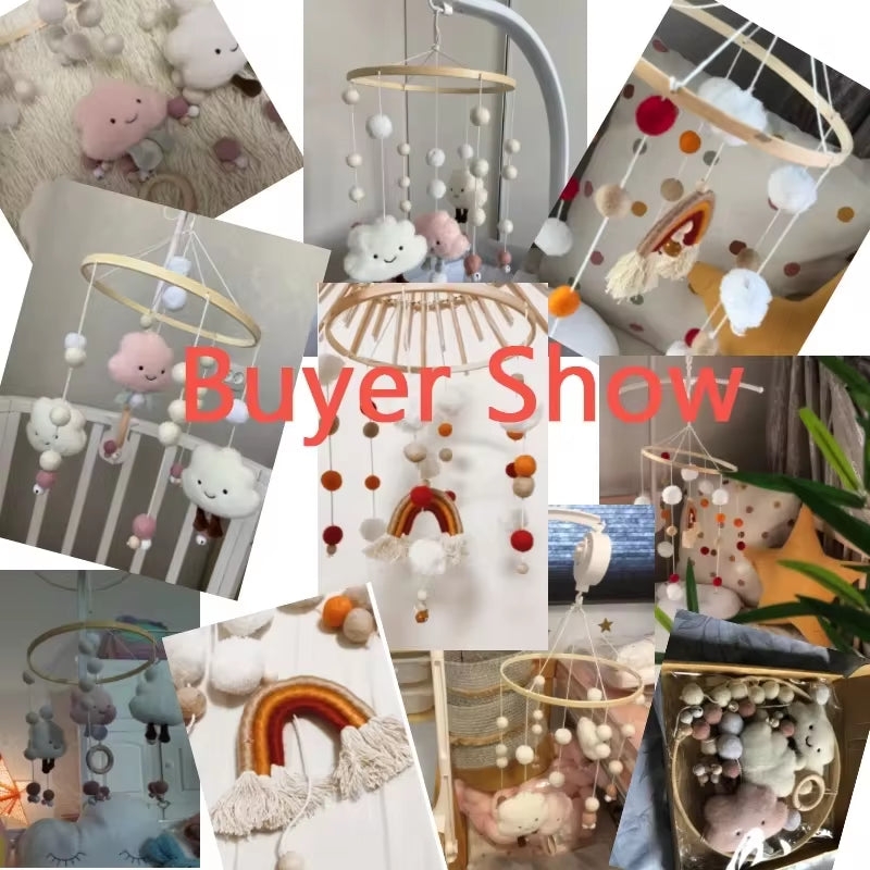 Baby Rattles Crib Mobiles Toy Cotton Rabbit Pendant Bed Bell Rotating Music Rattles for Cots Projection Infant Wooden Toys