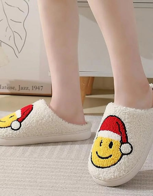 Load image into Gallery viewer, Smile Face Slippers for Women Men, Anti-Slip Soft Plush House Slippers with Memory Foam Slip Cute Cartoon Shoes Warmth for Indoor Outdoor（40/41)
