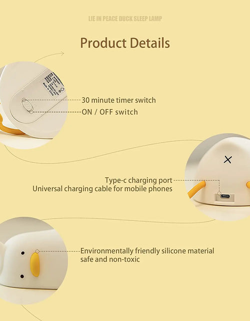 Load image into Gallery viewer, Benson Lying Flat Duck Night Light, LED Squishy Duck Lamp, Cute Light up Duck, Silicone Dimmable Nursery Nightlight,
