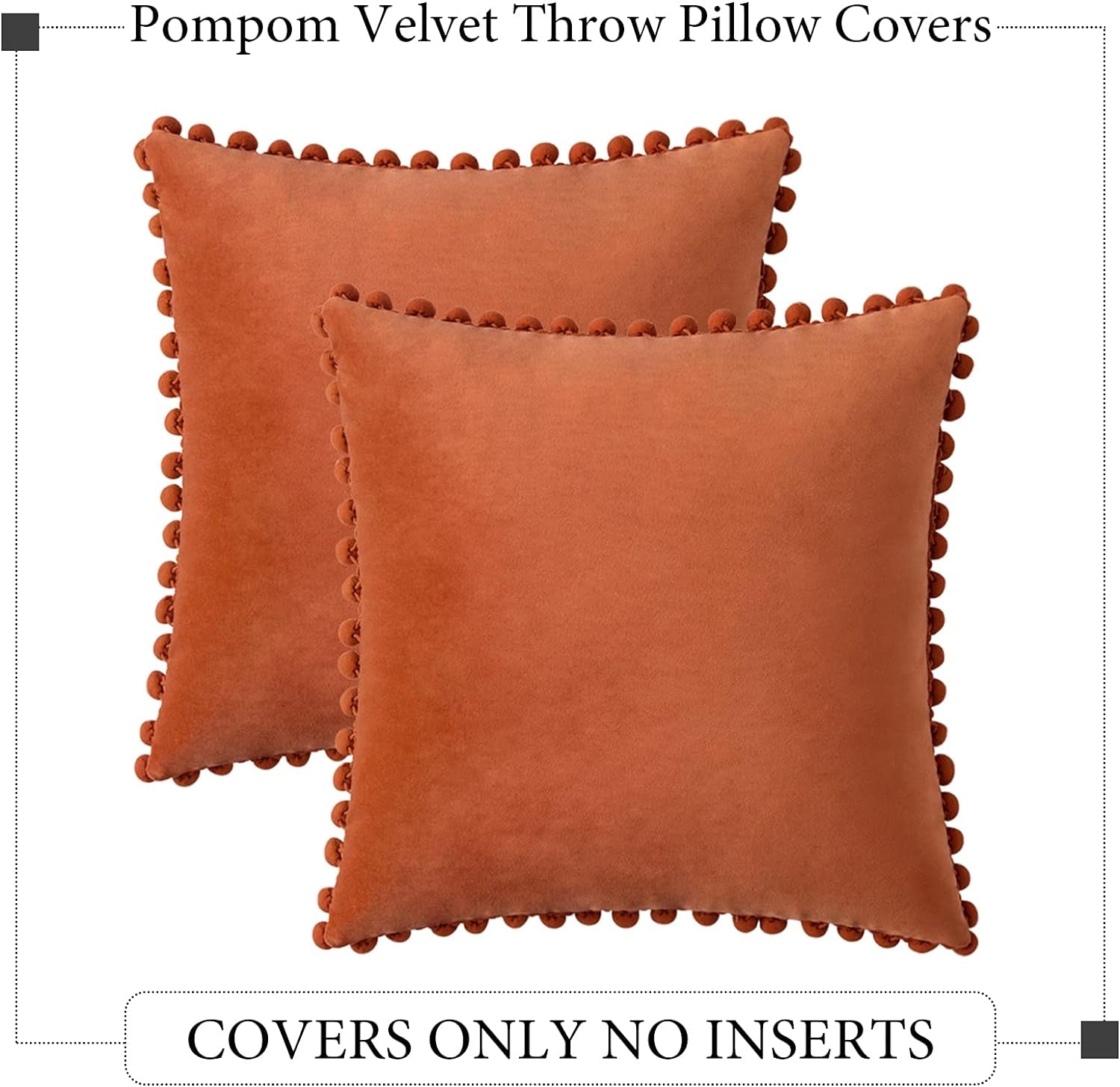 Fall Decorative Pillow Covers 16X16 Burnt Orange Throw Pillows Pack of 2 Cozy Soft Pom-Poms Velvet Couch Pillow Covers Home Decor for Farmhouse Cushion Sofa Bedroom