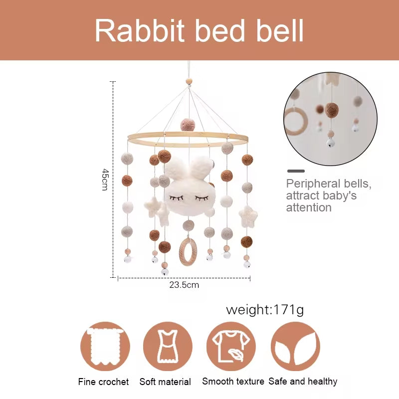 Baby Rattles Crib Mobiles Toy Cotton Rabbit Pendant Bed Bell Rotating Music Rattles for Cots Projection Infant Wooden Toys