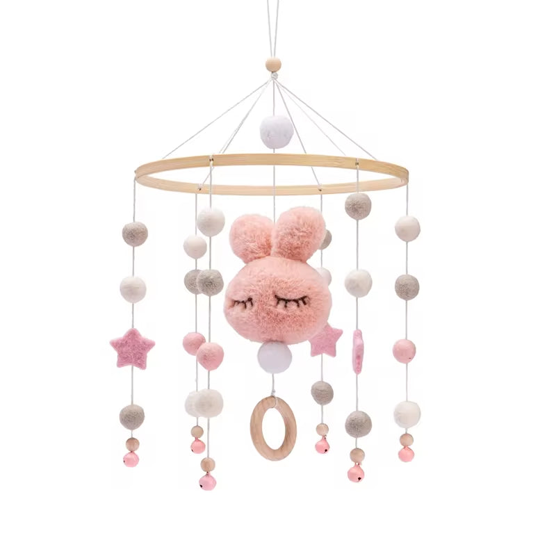 Baby Rattles Crib Mobiles Toy Cotton Rabbit Pendant Bed Bell Rotating Music Rattles for Cots Projection Infant Wooden Toys