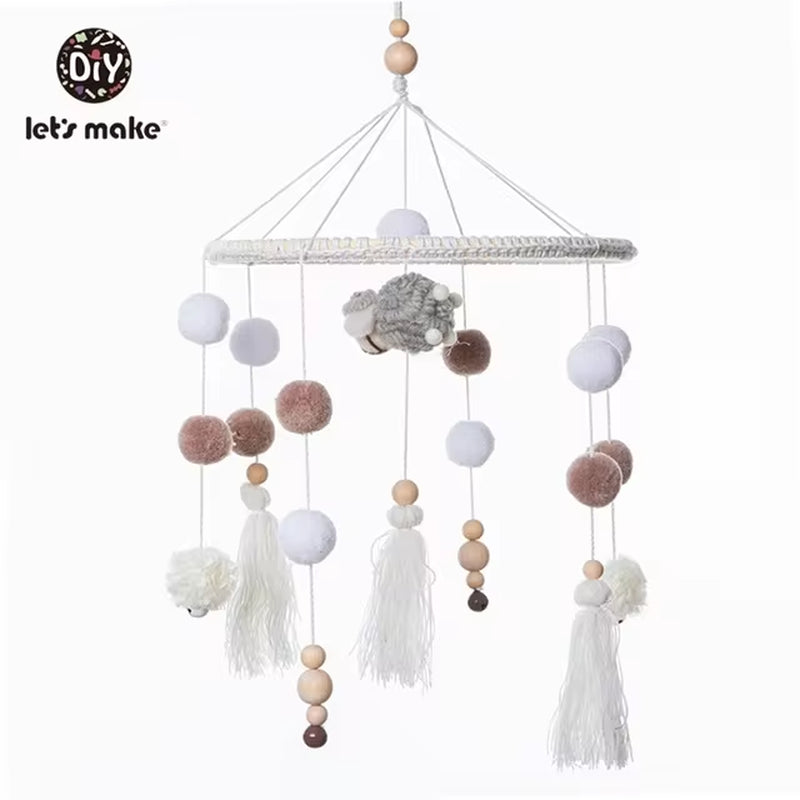 Baby Rattles Crib Mobiles Toy Cotton Rabbit Pendant Bed Bell Rotating Music Rattles for Cots Projection Infant Wooden Toys