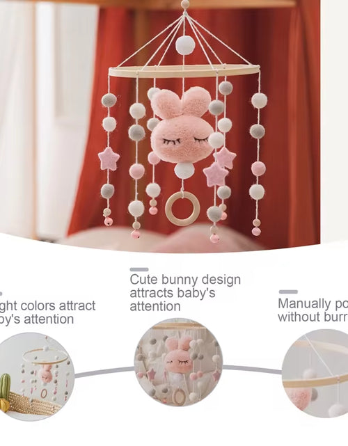 Load image into Gallery viewer, Baby Rattles Crib Mobiles Toy Cotton Rabbit Pendant Bed Bell Rotating Music Rattles for Cots Projection Infant Wooden Toys
