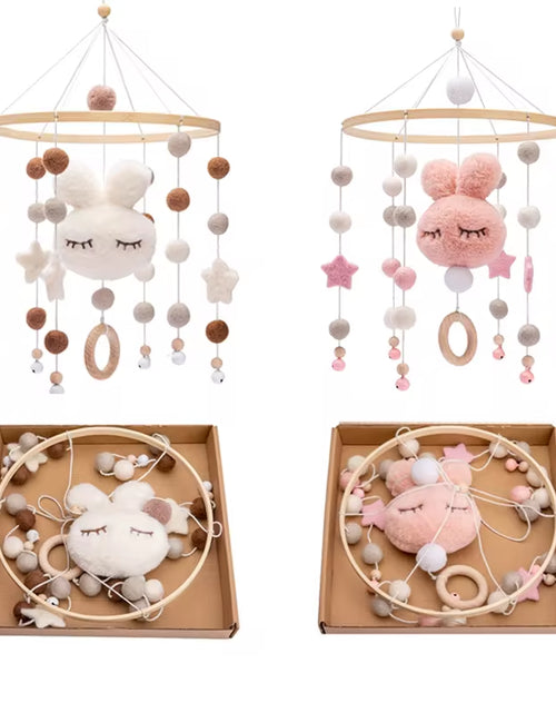 Load image into Gallery viewer, Baby Rattles Crib Mobiles Toy Cotton Rabbit Pendant Bed Bell Rotating Music Rattles for Cots Projection Infant Wooden Toys
