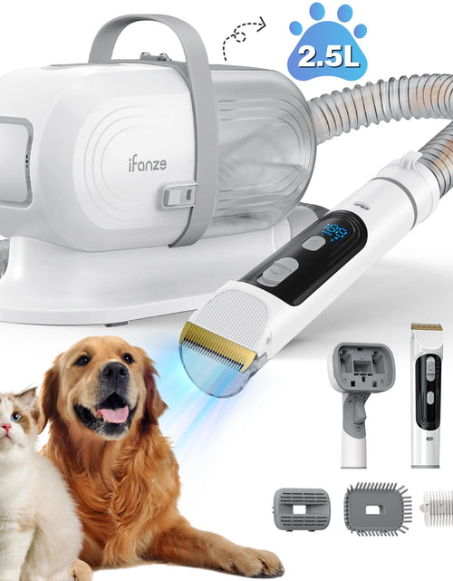 Load image into Gallery viewer, 14Kpa Dog Grooming Kit &amp; Vacuum, 2.5L Pet Hair Vacuum Suction 99% Pet Hair,3 Modes Suction Dog Grooming Clipper Kit,5 Pet Groomer Tools,Low Noise Pet Shedding Vacuum for Dogs Cats,White
