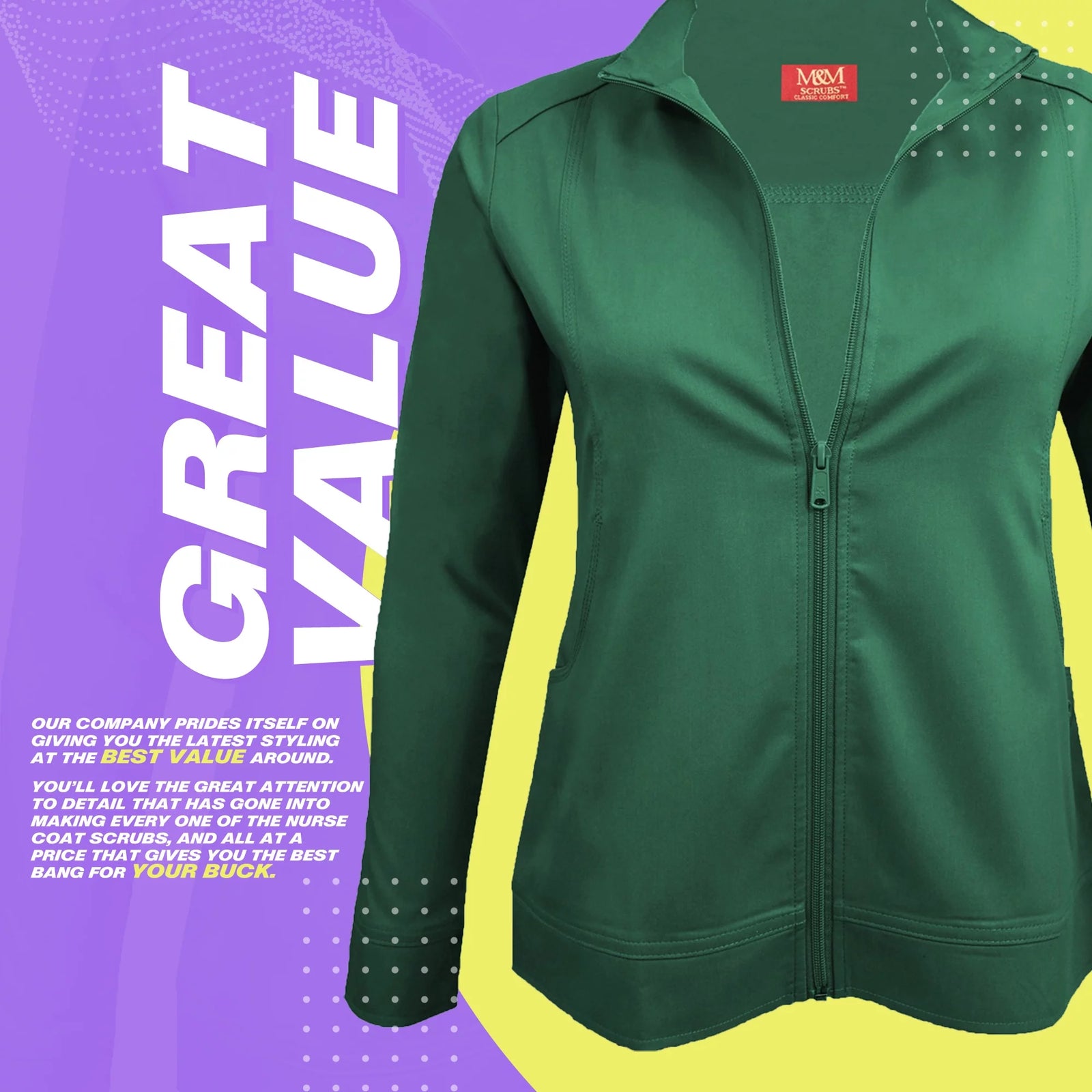 Women'S Ultra Soft Front Zip Warm-Up Scrub Jacket 5200 (Hunter Green, X-Small)