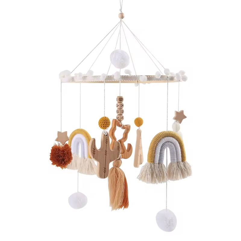 Baby Rattles Crib Mobiles Toy Cotton Rabbit Pendant Bed Bell Rotating Music Rattles for Cots Projection Infant Wooden Toys