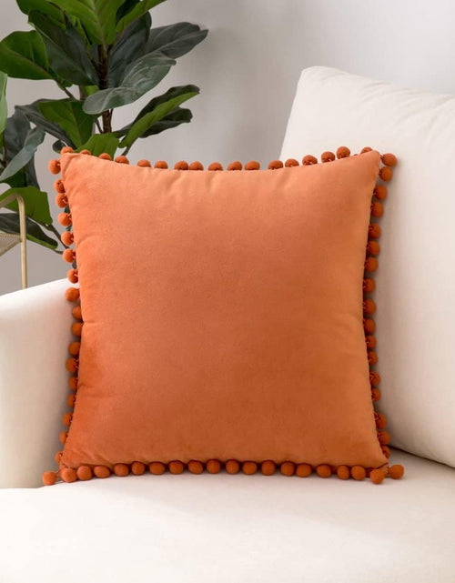 Load image into Gallery viewer, Fall Decorative Pillow Covers 16X16 Burnt Orange Throw Pillows Pack of 2 Cozy Soft Pom-Poms Velvet Couch Pillow Covers Home Decor for Farmhouse Cushion Sofa Bedroom
