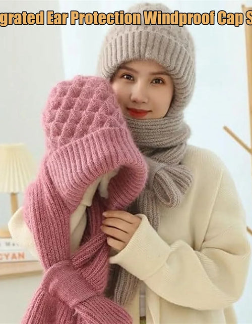 Load image into Gallery viewer, Women&#39;S Plush-Lined Acrylic Balaclavas Hood Scarf Hat Windproof Integrated Ear Protector Fashionable Winter
