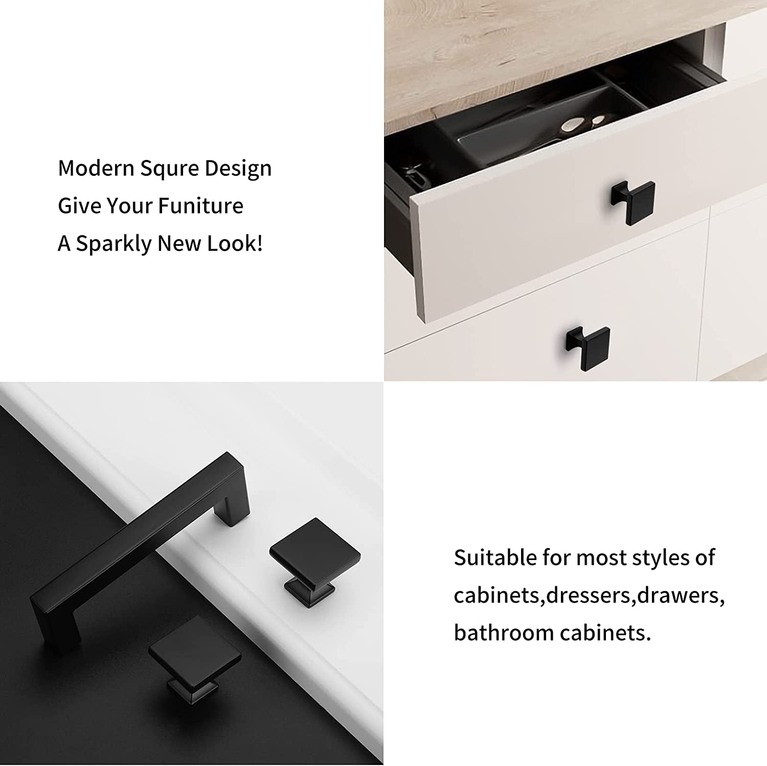 Black Cabinet Knobs Black Drawer Knobs 25Pack - HD6785BK Matte Black Kitchen Knobs Square Cabinet Knobs Black Drawer Knobs for Dressers Door Knobs