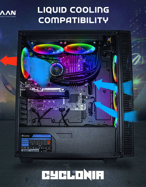 Load image into Gallery viewer, CYCLONIA Gaming Tower PC - Liquid Cooled - Intel I9 10850K 10-Core Processor Upto 5.2 Ghz - RTX 3060 12GB GDDR6 - 64GB DDR4 - 2TB SSD - Windows 11 Pro - KB Mouse &amp; Headset
