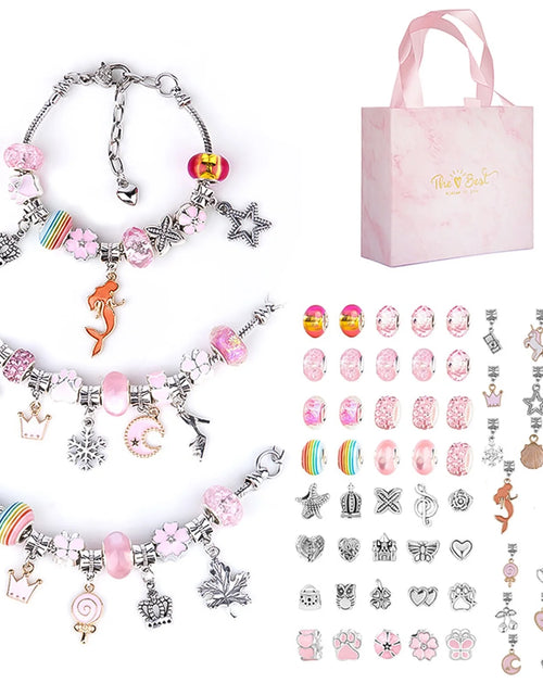 Load image into Gallery viewer, Charm Bracelet Making Kit, Jewelery Making Kit for Girls DIY Handmade Crafts Jewelry Making Charms Bracelet Making Set with Exquisite Gift Box Pink
