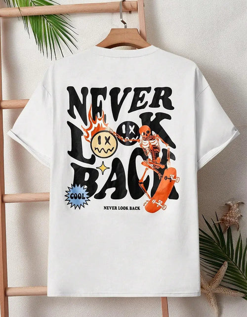 Load image into Gallery viewer, Never Look Back Creative Smile Skull Printing Cartoons Street Print Tshirt Man Loose Tee Clothes Cotton Crewneck Tops T-Shirt
