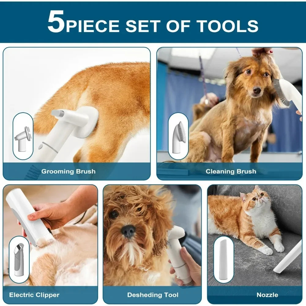 Dog Grooming Kit for Pet Include 4 Hair Clipper Combs 2.5L Vacuum Cleaner and 5 Pet Grooming Tools for Shedding, Low Noise