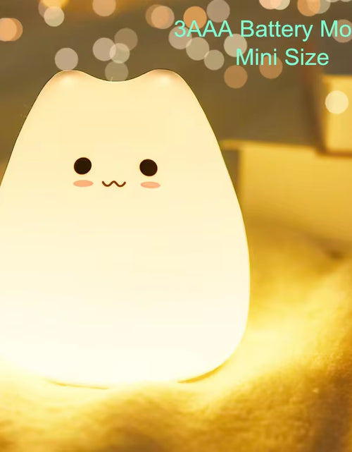 Load image into Gallery viewer, Mini Kawaii Popular Cat Baby Night Lamp 7-Color Pat Touch Color-Changing Eye Protection Bedroom Bedside Nightlight Gift Children
