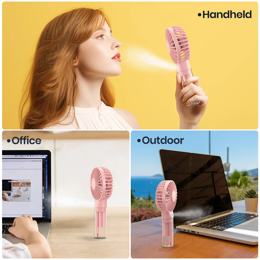 Portable Handheld Misting Fan 2000Mah Rechargeable Personal Mister Fan, Battery Operated Spray Water Mist Fan Foldable Mini