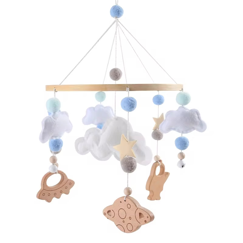 Baby Rattles Crib Mobiles Toy Cotton Rabbit Pendant Bed Bell Rotating Music Rattles for Cots Projection Infant Wooden Toys