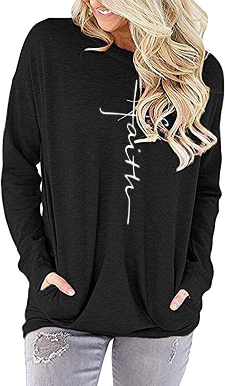 Womens Casual Long Sleeve Tunic Tops Crew Neck Shirt Blouses