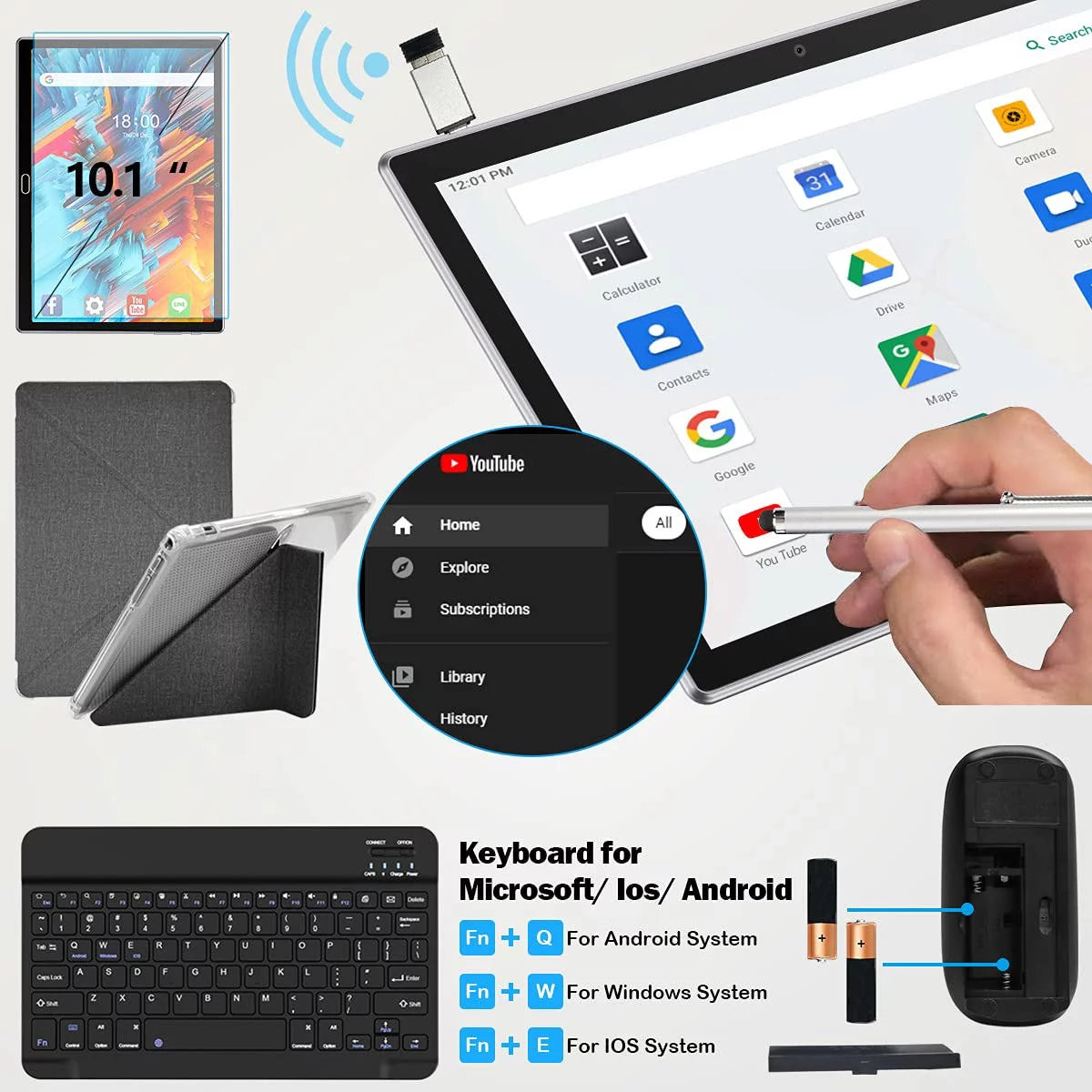 Android 13 Tablet 10 Inch Tablet with Keyboard Wireless Mouse Stylus,4G Phone Tablet,Octa Core Processor 1280X800 IPS Tablet/4Gb RAM 64GB ROM/13MP+5MP Camera Bluetooth Wifi Tablet,2024 Latest Tablet