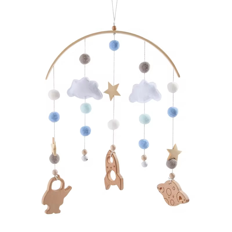 Baby Rattles Crib Mobiles Toy Cotton Rabbit Pendant Bed Bell Rotating Music Rattles for Cots Projection Infant Wooden Toys