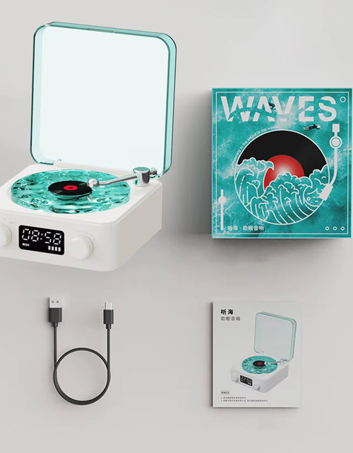 Load image into Gallery viewer, Waves Vinyl Player Bluetooth Speaker with White Noise Retro Turntable Speaker Sleep Aid Vitrola Shaped Speaker with RGB Light
