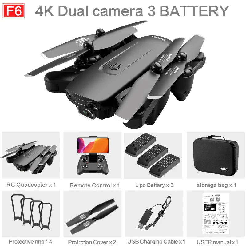 F6 GPS Drone 4K Camera HD FPV Drones with Follow Me Wifi Optical Flow Foldable RC Quadcopter Professional Dron Toys