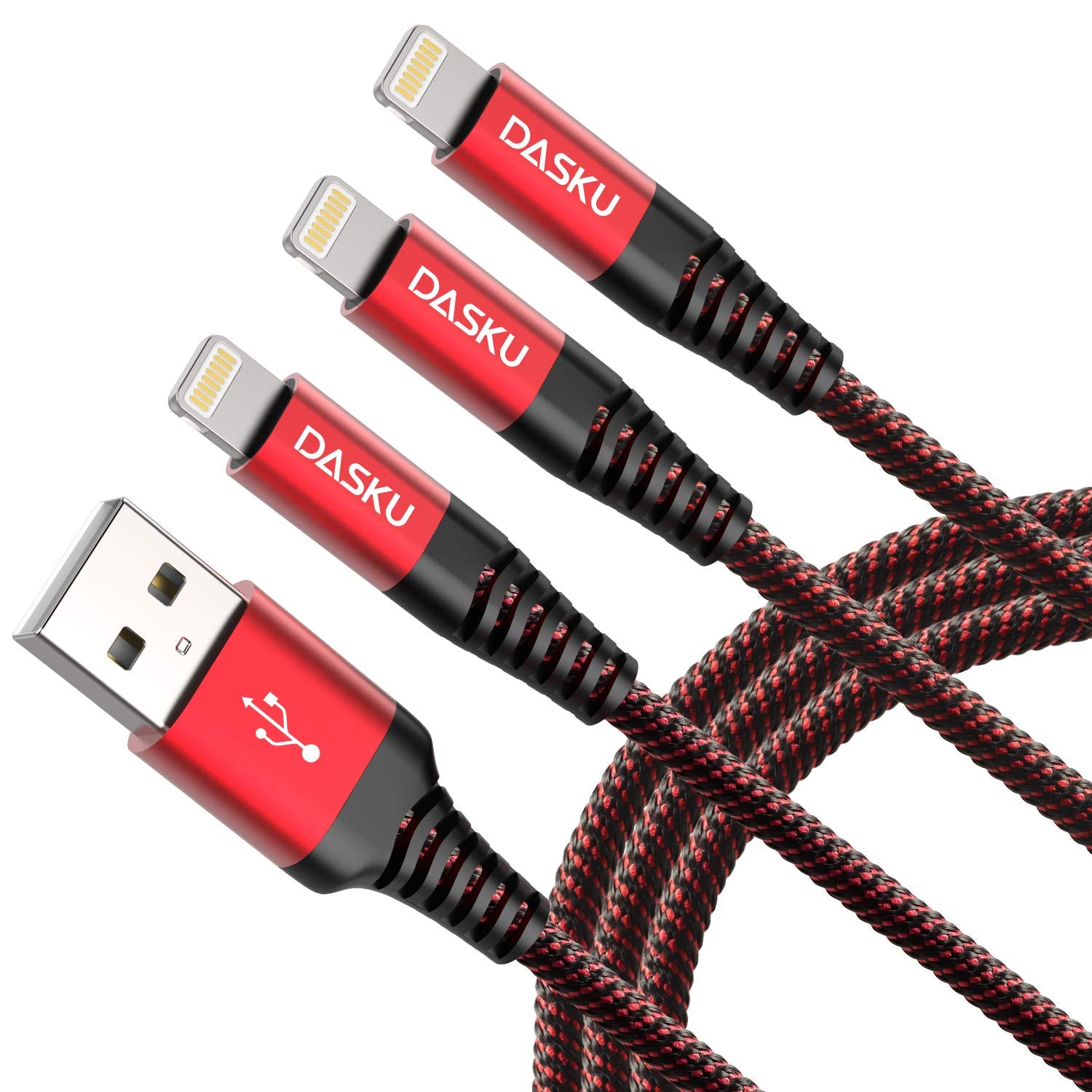 3Pack 3FT Lightning Cable Certified Iphone Charger Cable Red Nylon Braided Fast Charging Cord Compatible with Iphone 13/12/11/Pro Max/X/Xs Max/Xr /8 Plus/7 Plus/6S Plus/6 Plus/Ipad