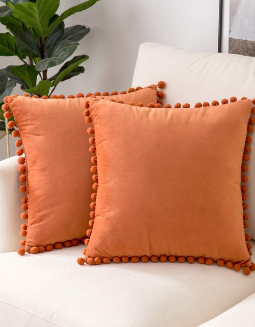 Load image into Gallery viewer, Fall Decorative Pillow Covers 16X16 Burnt Orange Throw Pillows Pack of 2 Cozy Soft Pom-Poms Velvet Couch Pillow Covers Home Decor for Farmhouse Cushion Sofa Bedroom
